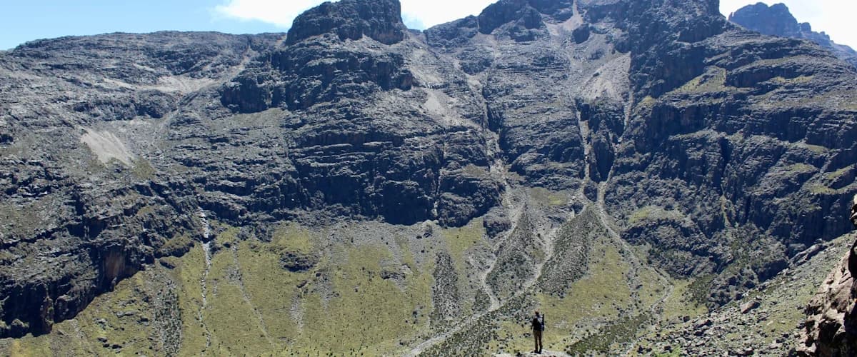 The rocky peaks and mountain landscape of Mount Kenya